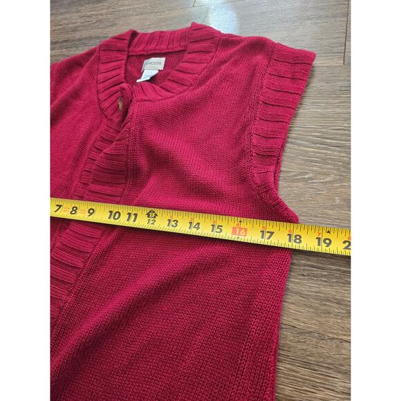 Chico’s Knit Sleeveless Cardigan Sweater Red Bamboo Cotton Blend Size M (8) - Picture 6 of 7